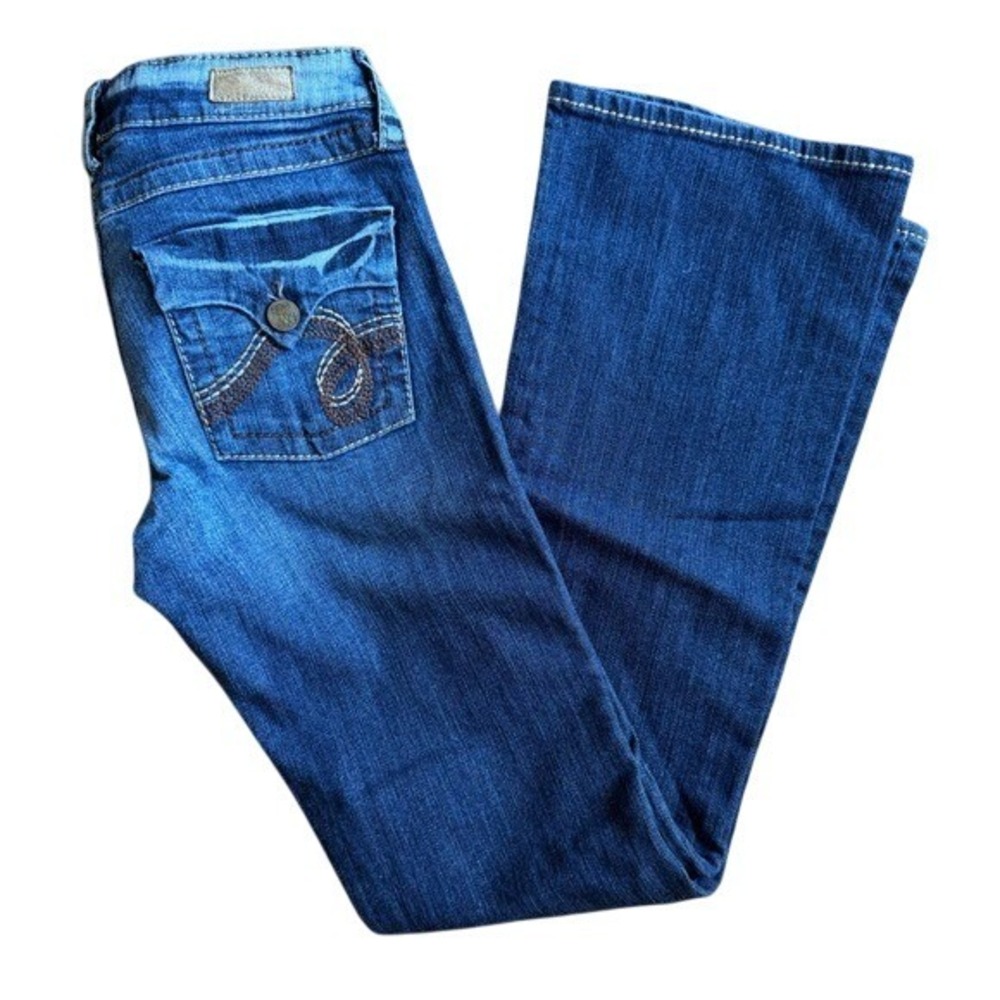 See Thru Soul 26 Flare Jeans Faded Embroidered Dark Wash Y2K Western Cowgirl